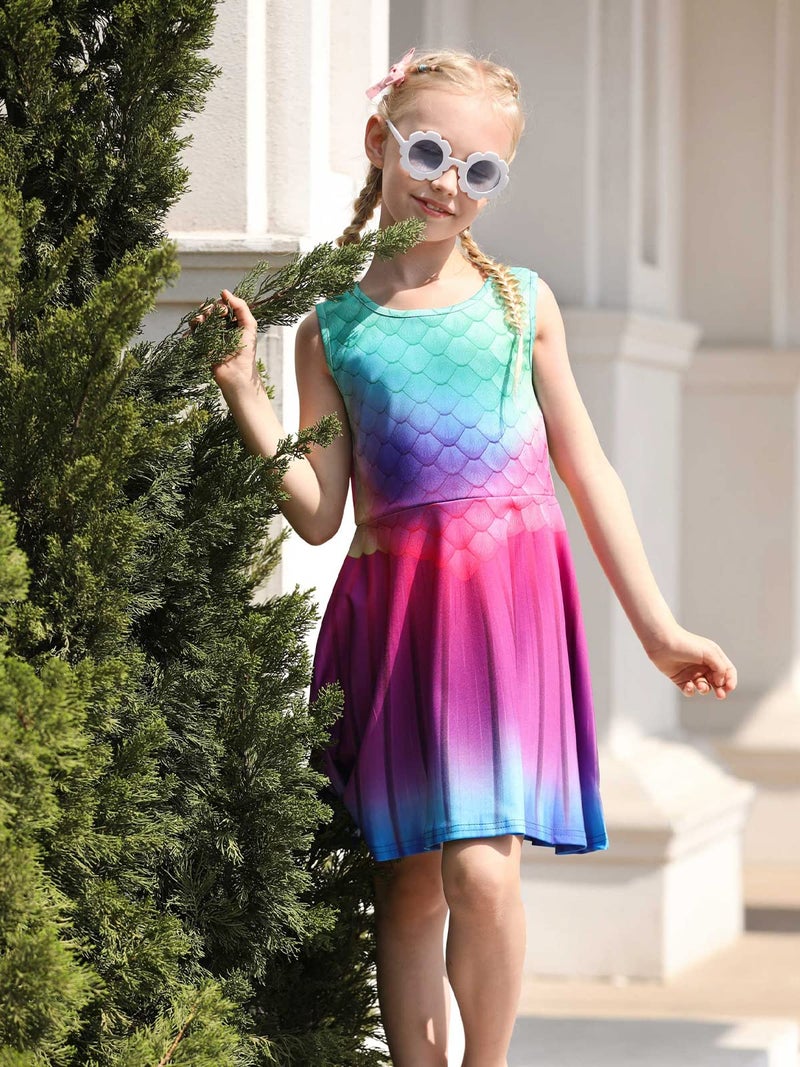 Funnycokid Girls Mermaid Dress Size 8-9 Kids Summer Sleeveless Sundress Birthday Outfit Children Twirly Party Clothes 8 9 Years - Image 3